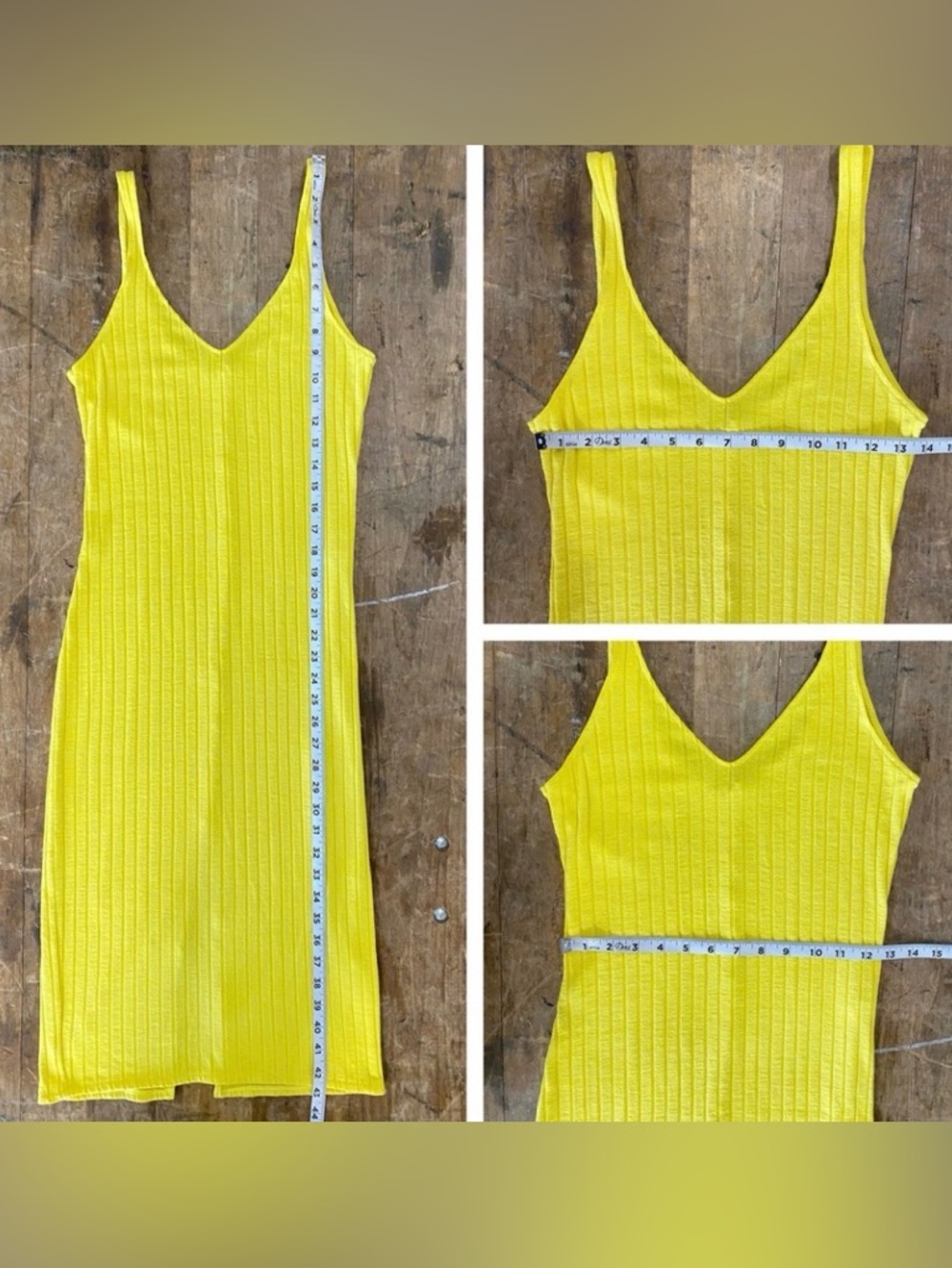NWOT-Zara Bodycon Yellow Ribbed Midi Dress - Picture 7 of 9